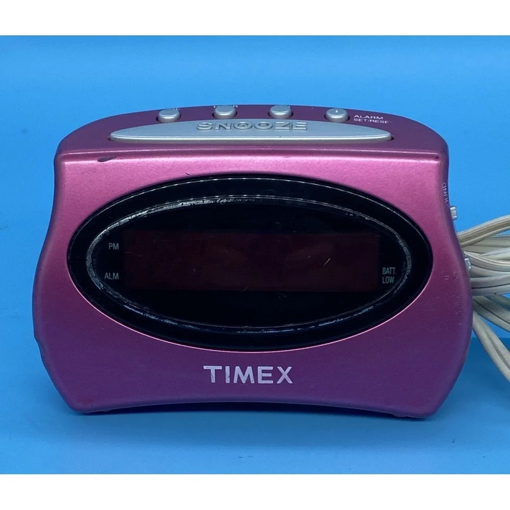 Timex Alarm Clock Hot Pink T101 Electric/Battery Backup Tested Works